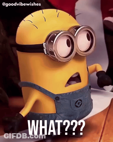 A Minion Wearing Goggles And Overalls Is Asking What GIF