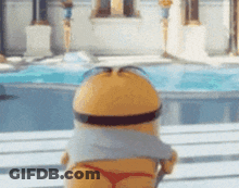 Sunglasses Minion In Red Thong By Pool GIF