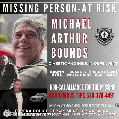 A Missing Person Poster For Michael Arthur Bounds Shows Him Smiling GIF