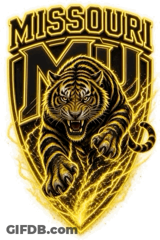 A Missouri Logo With A Tiger And The Word Missouri GIF