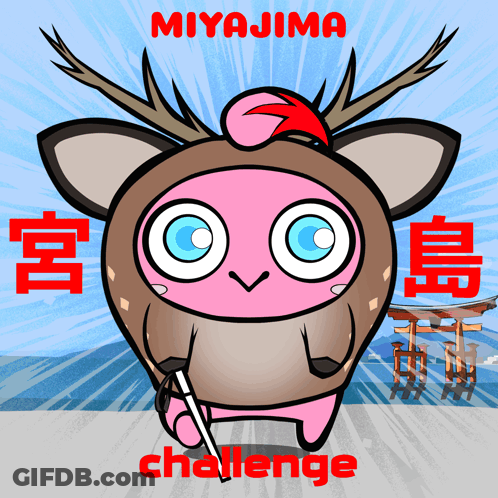 A Miyajima Challenge Poster With A Cartoon Character GIF