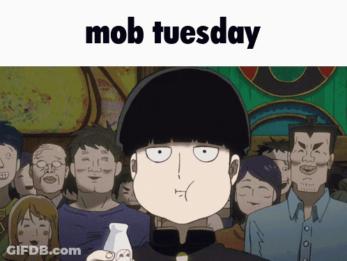A Mob Tuesday Poster With A Cartoon Character Holding A Bottle Of Milk GIF