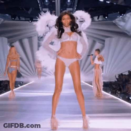 A Model Walks Down The Runway At A Victoria 'S Secret Show GIF