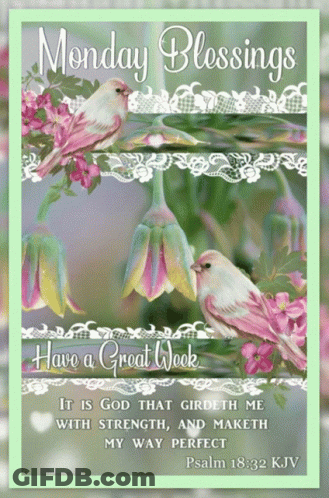A Monday Blessings Card With Two Birds On A Branch GIF
