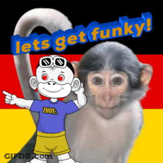 A Monkey And A Boy With The Words Lets Get Funky GIF