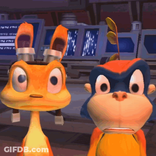 A Monkey And A Kangaroo Are Looking At Each Other GIF