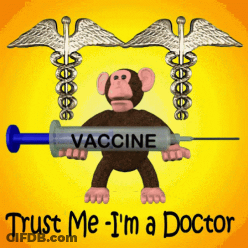A Monkey Holding A Syringe That Says Vaccine On It GIF