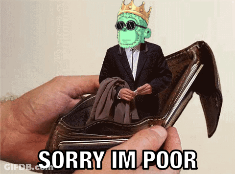 A Monkey In A Suit Is Sitting In An Empty Wallet With The Words Sorry Im Poor Written On It GIF