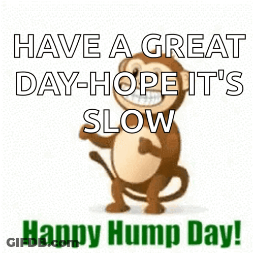 A Monkey Is Dancing With The Words Have A Great Day Hope It 'S Slow Happy Hump Day . GIF