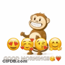 A Monkey Is Holding A Bunch Of Emojis And Says Good Morning ! GIF