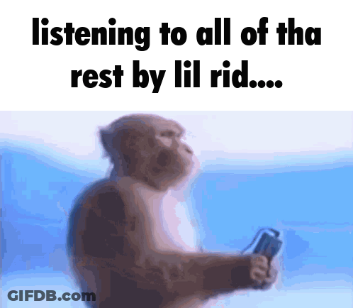 A Monkey Is Holding A Remote Control And Listening To All Of The Rest By Lil Rid GIF