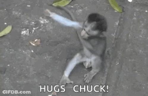 A Monkey Is Hugging A Man In A Black And White Photo . GIF