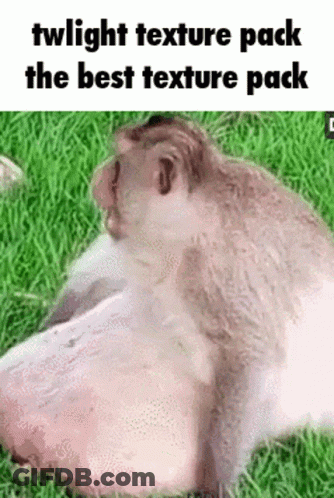A Monkey Is Laying On A Piece Of Meat In The Grass With The Caption Twilight Texture Pack The Best Texture Pack . GIF