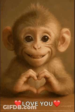 Monkey Making Heart With Love You Text GIF