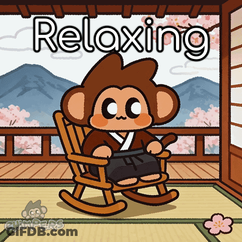 A Monkey Is Sitting In A Rocking Chair With The Words Relaxing Above Him GIF