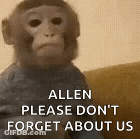 Monkey Sitting On Couch With Please Don't Forget Us GIF