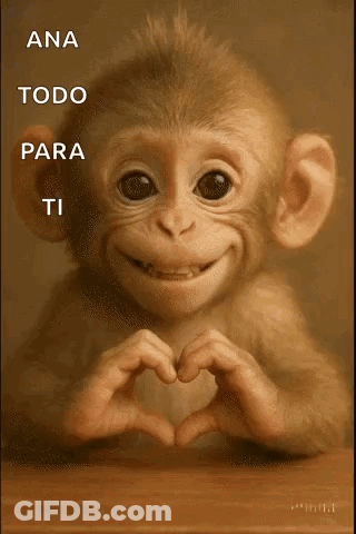 A Monkey Is Smiling And Making A Heart Shape With His Hands GIF
