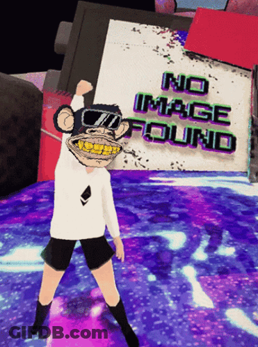 A Monkey Is Standing In Front Of A Sign That Says " No Image Found " GIF