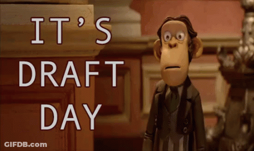 A Monkey Is Standing In Front Of The Words It 'S Draft Day GIF