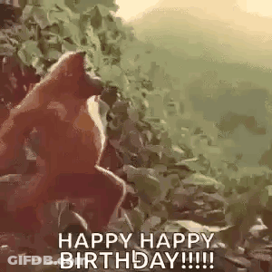 A Monkey Is Standing On A Rock And Says `` Happy Happy Birthday !!! '' GIF