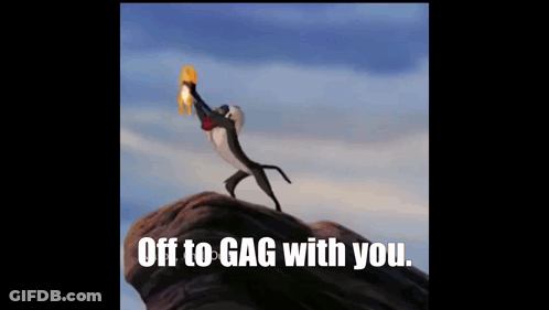 A Monkey Is Standing On Top Of A Rock With The Words Off To Gag With You Written Below It . GIF