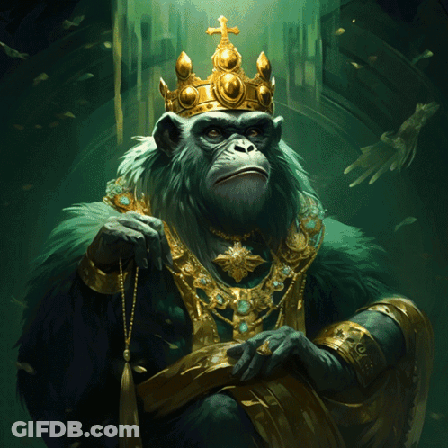 A Monkey Wearing A Gold Crown And A Necklace GIF