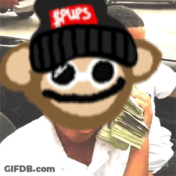 A Monkey Wearing A Hat That Says Pups On It GIF