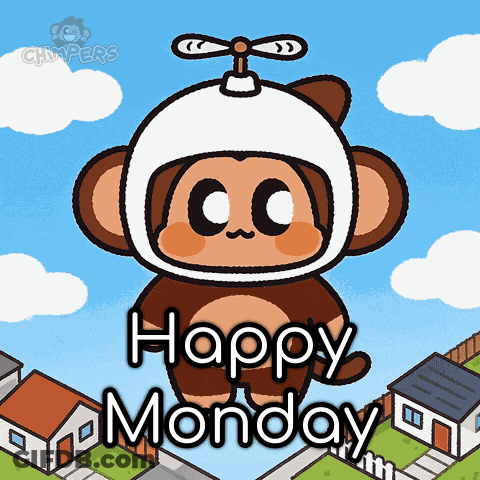 A Monkey Wearing A Helmet With A Propeller On Top Says Happy Monday GIF