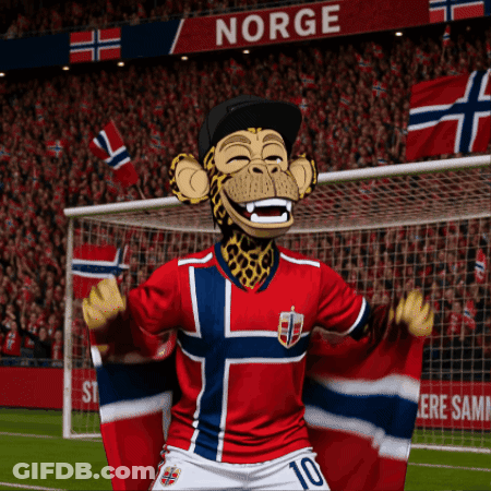 A Monkey Wearing A Norwegian Jersey With The Number 10 On His Shorts GIF