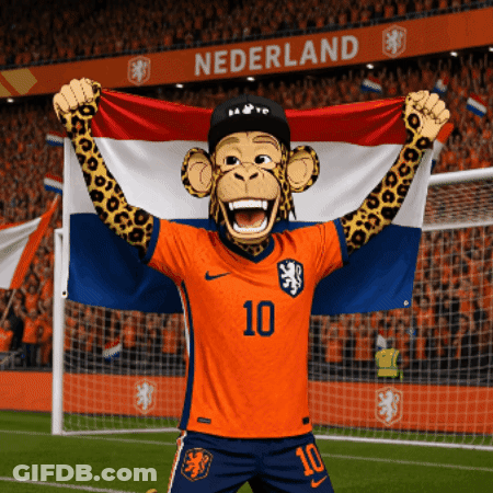 A Monkey Wearing A Number 10 Jersey Is Holding A Flag GIF