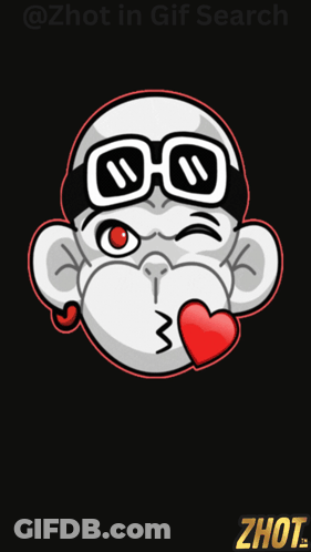 A Monkey Wearing Sunglasses Is Blowing A Kiss With A Red Heart In Its Mouth GIF