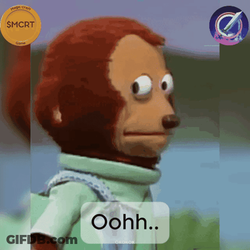 A Monkey With A Backpack Says Oohh In Front Of A $ Mcrt Coin GIF