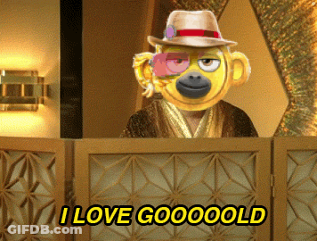 A Monkey With A Hat And A Flower On His Face Says " I Love Goooooold " GIF