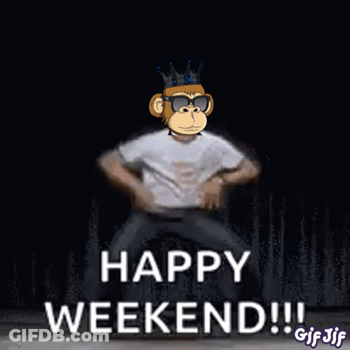 A Monkey With Sunglasses And A Crown On His Head Says Happy Weekend GIF