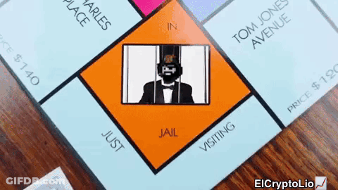A Monopoly Board With A Picture Of A Man In Jail On It GIF