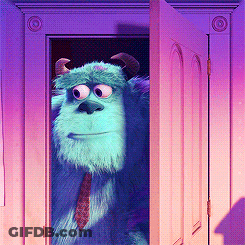 A Monster From The Movie Monsters Inc Is Peeking Out Of A Door GIF