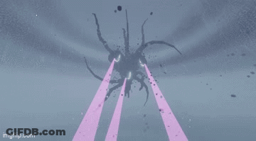 A Monster In A Video Game Is Being Attacked By A Purple Light . GIF