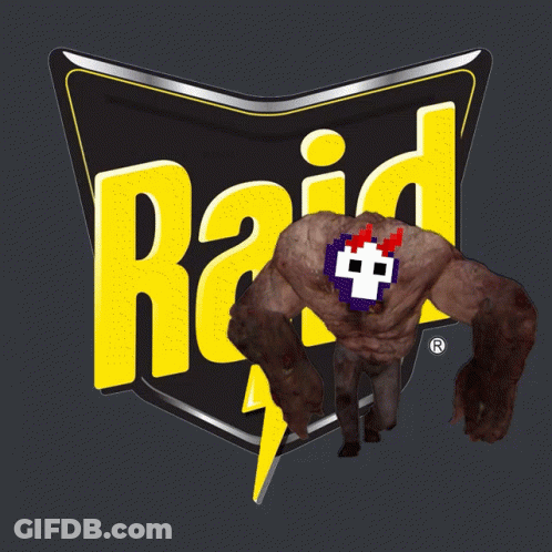 A Monster Is Standing In Front Of A Sign That Says Raid GIF