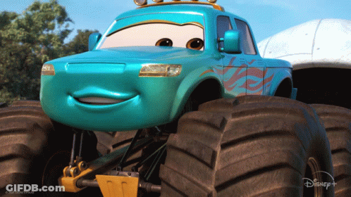 A Monster Truck From The Disney Pixar Movie Cars Is Smiling GIF