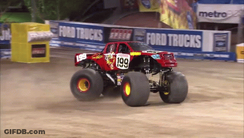 A Monster Truck With The Number 199 On The Back GIF