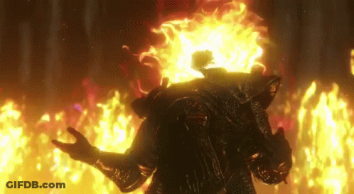 A Monster With A Burning Head Is Surrounded By Fire . GIF