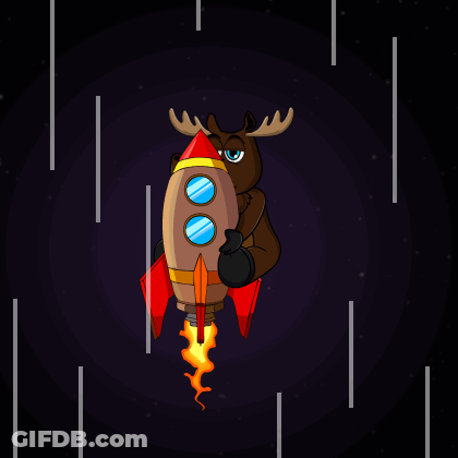 A Moose Is Sitting On A Rocket With A Red Tail GIF