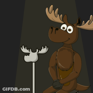 A Moose Standing Next To A Sign That Says " Good Evening " GIF