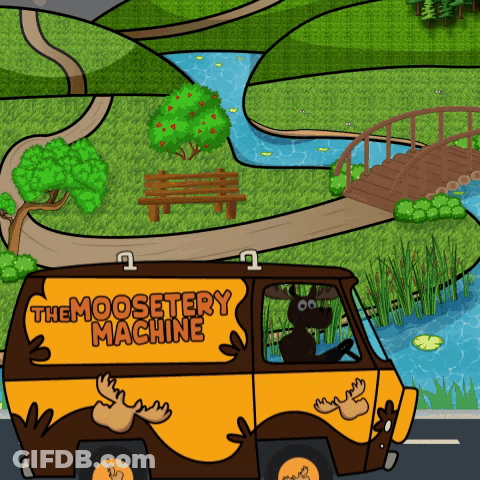 A Moose Van With The Moosetery Machine Written On It GIF