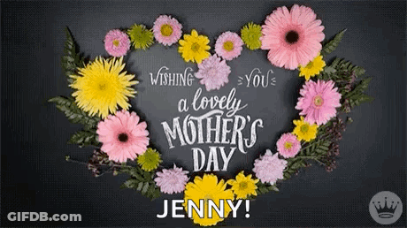 A Mother 'S Day Card With A Heart Made Of Flowers On A Black Background . GIF