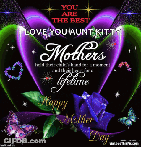 A Mother 'S Day Greeting Card With Purple Hearts And Butterflies GIF