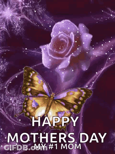 A Mothers Day Card With A Butterfly And Rose GIF
