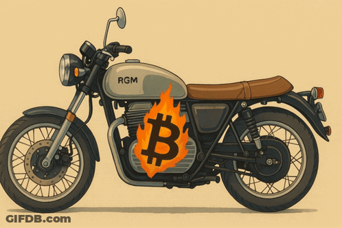 A Motorcycle With The Word Rgm On The Side Of It GIF