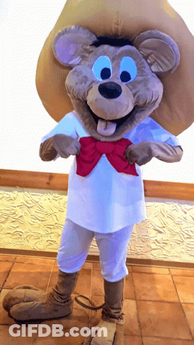 A Mouse Mascot Wearing A White Shirt And A Red Bow Tie GIF