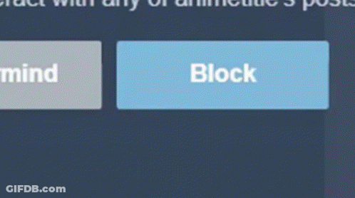 A Mouse Pointer Is Pointing To A Blue Button That Says Block GIF